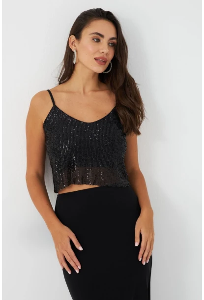 Kadın Siyah Payetli Büstiyer SHR10