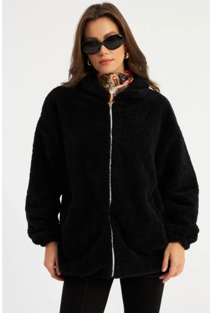 Kadın Siyah Peluş Mont MLYT58