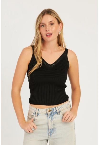 Kadın Siyah-Pembe İkili V Yaka Triko Bluz SMT227