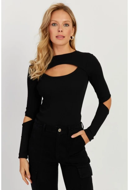 Kadın Siyah Pencereli Kaşkorse Bluz EY2715