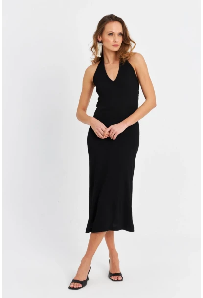 Kadın Siyah Pencereli Kaşkorse Midi Elbise EY3063