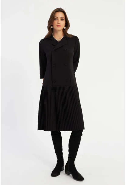 Kadın Siyah Pileli Blazer Midi Elbise MERA100