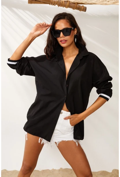 Kadın Siyah Ribanalı Gömlek RML04