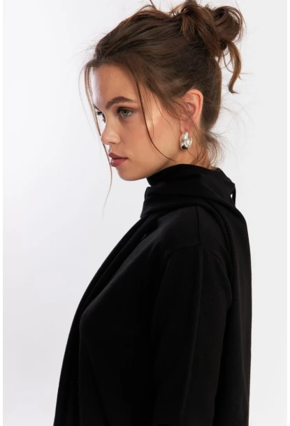 Kadın Siyah Şal Aksesuarlı Triko Bluz YV286