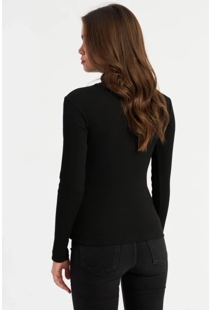 Kadın Siyah Şerit Bantlı Kaşkorse Bluz EY2948