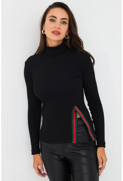 Kadın Siyah Şerit Detaylı Kaşkorse Balıkçı Bluz MTF32-90