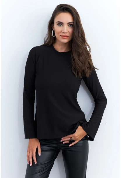 Kadın Siyah Sırt Dekolteli Aksesuarlı Bluz ELT4020