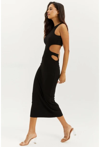 Kadın Siyah Sırt Dekolteli Maxi Elbise B1818