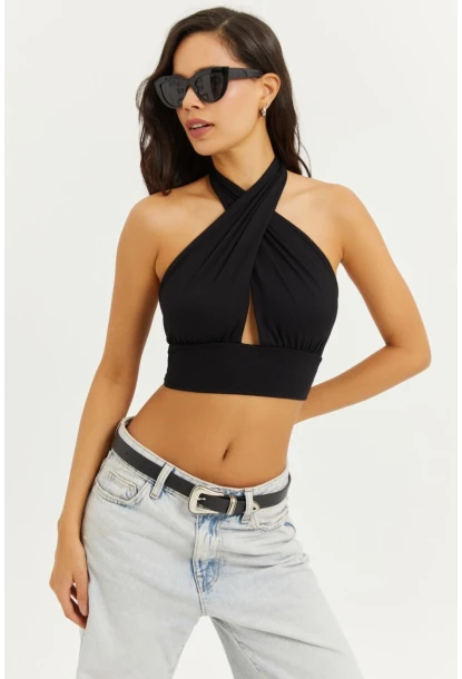 Kadın Siyah Sırt Ve Boyun Bağlamalı Bluz EY1472