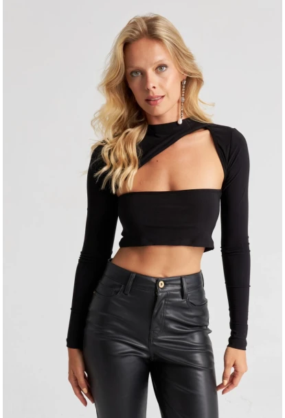 Kadın Siyah Sırtı Açık Bluz B2943