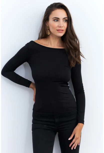 Kadın Siyah Sırtı Açık Bluz EY2942