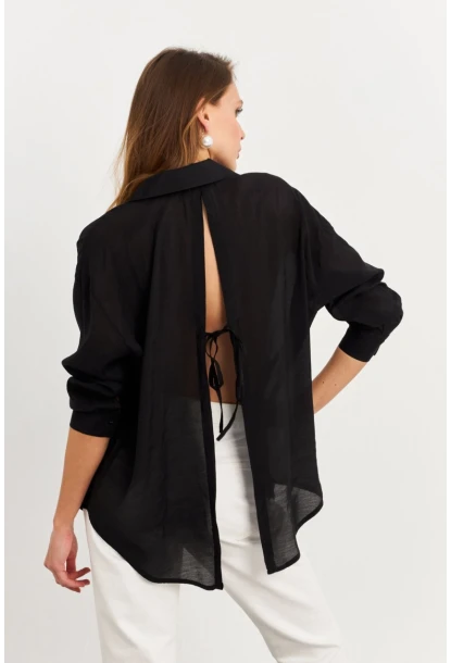 Kadın Siyah Sırtı Açık Gömlek MOD2369-90