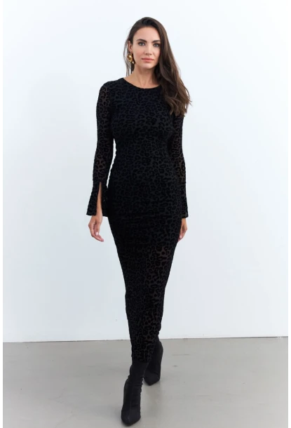 Kadın Siyah Sırtı Açık Kadife Maxi Elbise YEL94