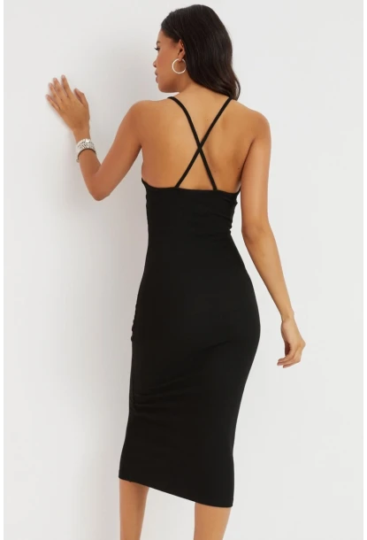 Kadın Siyah Sırtı Çapraz Kaşkorse Maxi Elbise Yİ2218