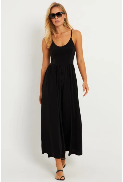 Kadın Siyah Sırtı Çapraz Tulum KY91