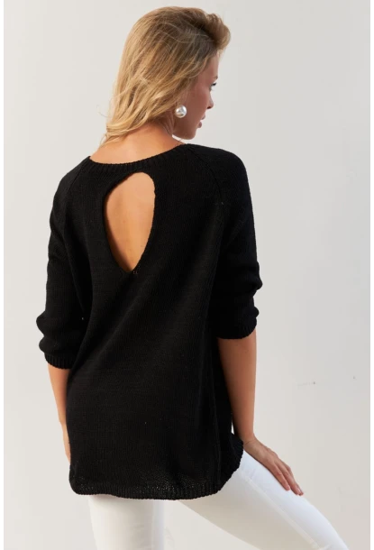 Kadın Siyah Sırtı Damla Triko Bluz YV267