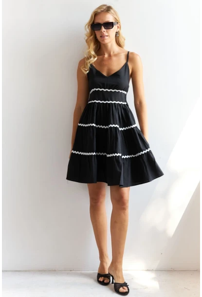 Kadın Siyah Sırtı Gipeli Biyeli Midi Elbise SF12791