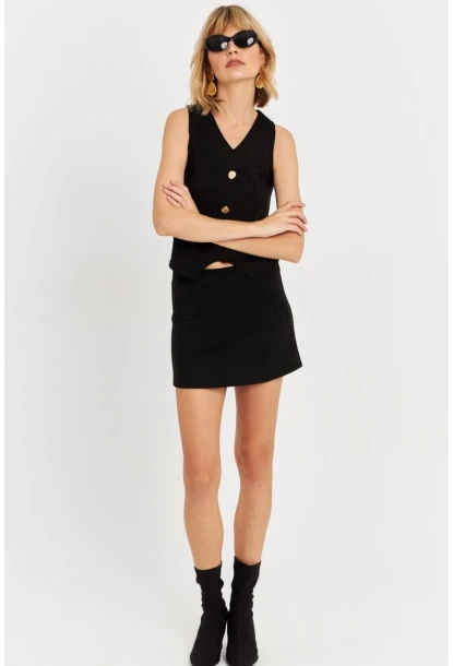 Kadın Siyah Süet Mini Etek KED7095