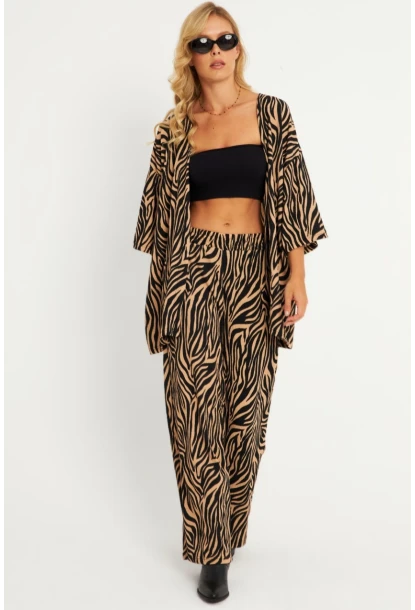 Kadın Siyah -Tarçın Desenli Bürümcük Alt Üst  Takım LON3004