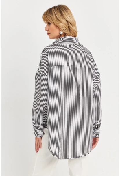 Kadın Siyah Taş Detaylı Çizgili Gömlek KED4088