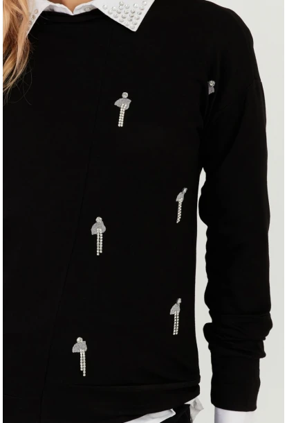 Kadın Siyah Taşlı Bluz ST6024