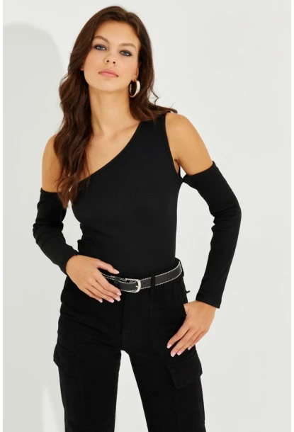 Kadın Siyah Tek Kol Kaşkorse Bluz SDY2052