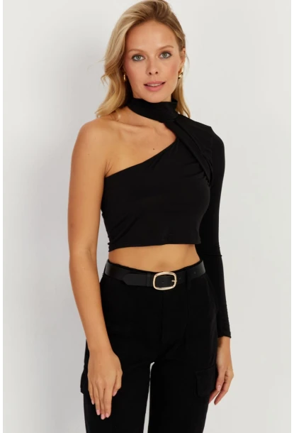 Kadın Siyah Tek Omuz Açık Bluz CY334