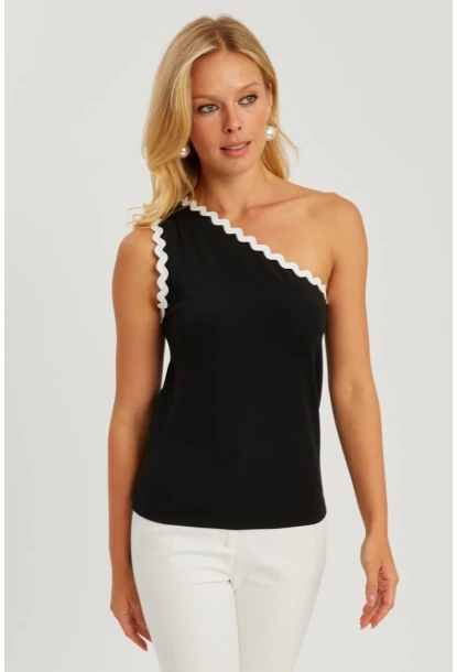 Kadın Siyah Tek Omuz Biyeli Bluz EY2792