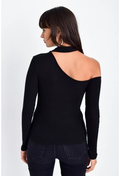 Kadın Siyah Tek Omuz Kaşkorse Bluz CG53