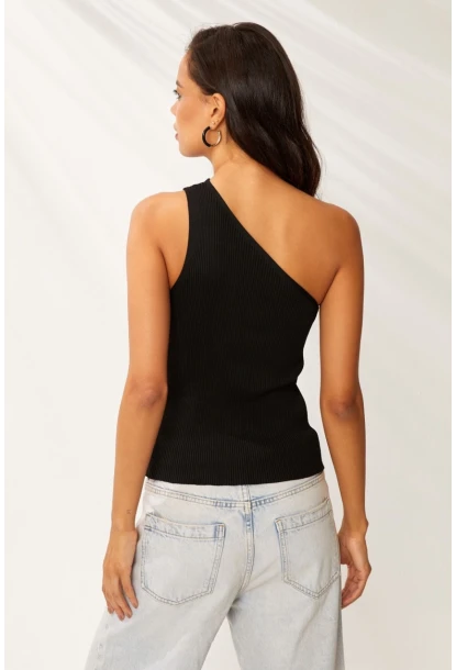 Kadın Siyah Tek Omuz Triko Bluz YV90