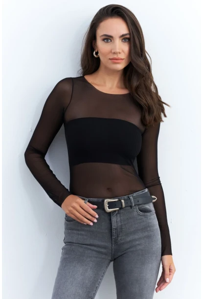 Kadın Siyah Transparan Bluz CY350