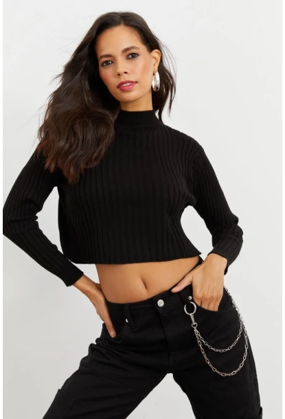 Kadın Siyah Triko Bluz AFŞ7252-9