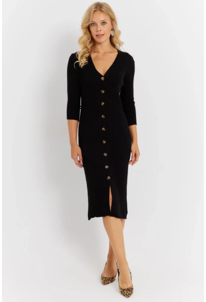 Kadın Siyah Triko Midi Gömlek Elbise YV274