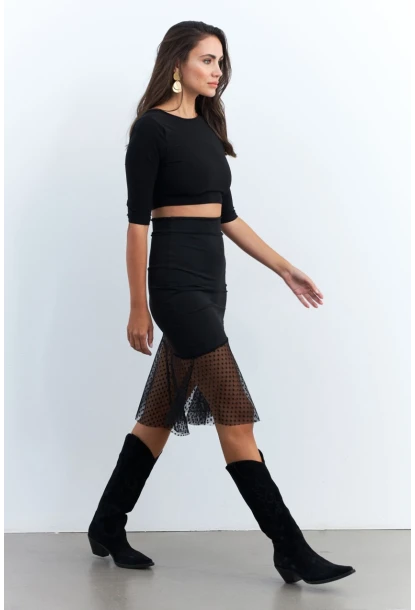Kadın Siyah Tül Detaylı Etek EY2956