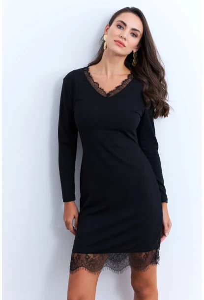 Kadın Siyah Tül Detaylı Midi Elbise ST840