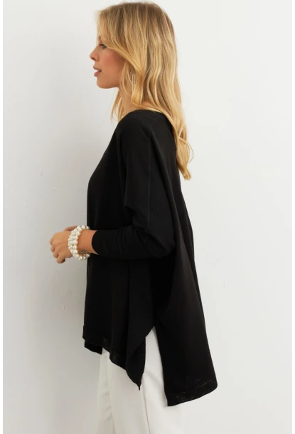 Kadın Siyah V Yaka Salaş Bluz YV304