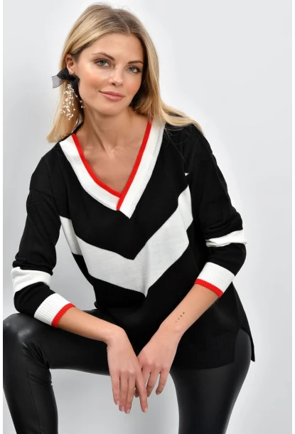 Kadın Siyah V Yaka Triko Tunik DA49