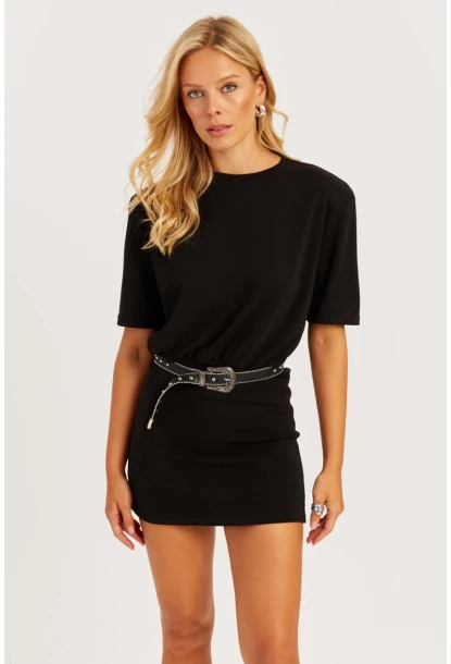 Kadın Siyah Vatkalı Basic Elbise KED153