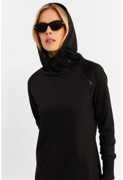 Kadın Siyah Yakası Fermuarlı Maxi Sweat Elbise MTF12