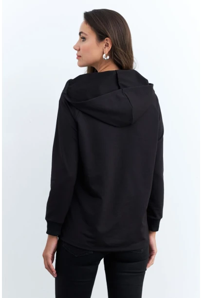 Kadın Siyah Yakası Fermuarlı Sweatshirt TF11
