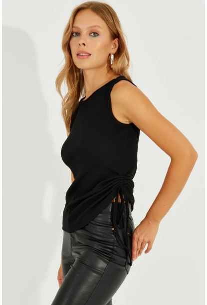 Kadın Siyah Yanı Büzgülü Kaşkorse Bluz TH1093