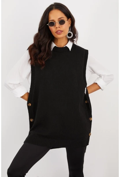 Kadın Siyah Yanları Düğmeli Kolsuz Triko Tunik MYV75