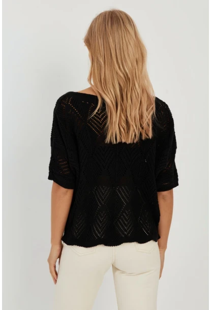 Kadın Siyah Yarasa Kol Ajurlu Triko Bluz YZ621
