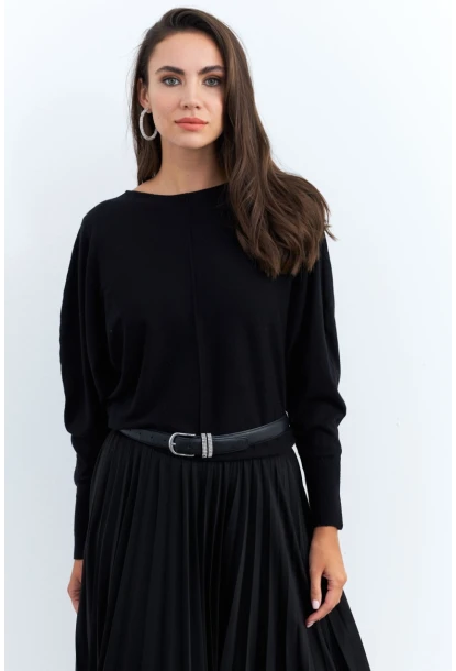 Kadın Siyah Yarasa Kol Kazak YİL558