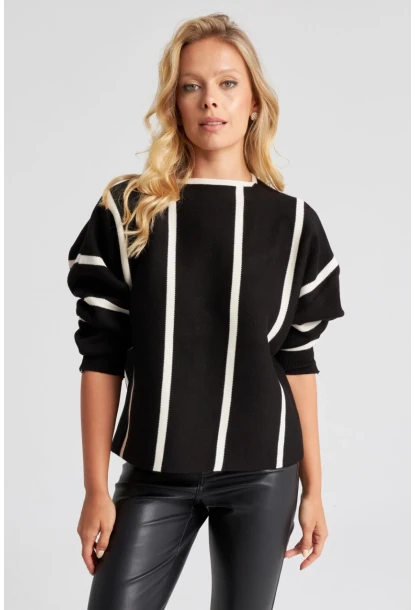 Kadın Siyah Yarasa Kol Triko Kazak YZ522