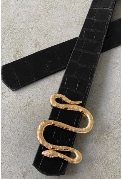 Kadın Siyah Yılan Tokalı Kemer BE609