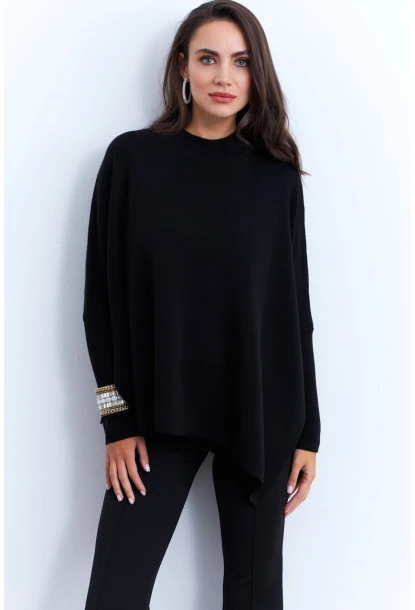 Kadın Siyah Yırtmaçlı Triko Bluz MSMT2262