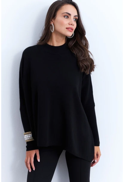 Kadın Siyah Yırtmaçlı Triko Bluz MSMT2262