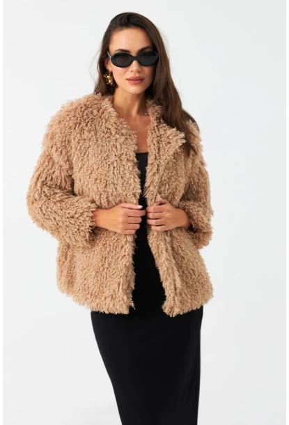 Kadın Sütlü Kahve Astarlı Peluş Kürk CO100