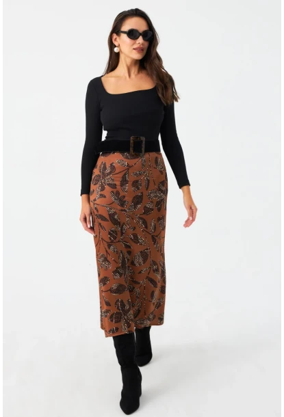 Kadın Taba Desenli Saten Etek MCAR1060